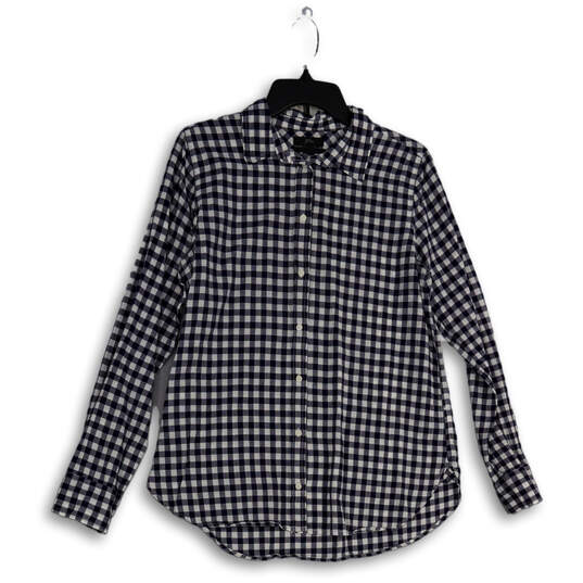 Womens Blue White Check Collared Long Sleeve Button-Up Shirt Size 8 image number 1