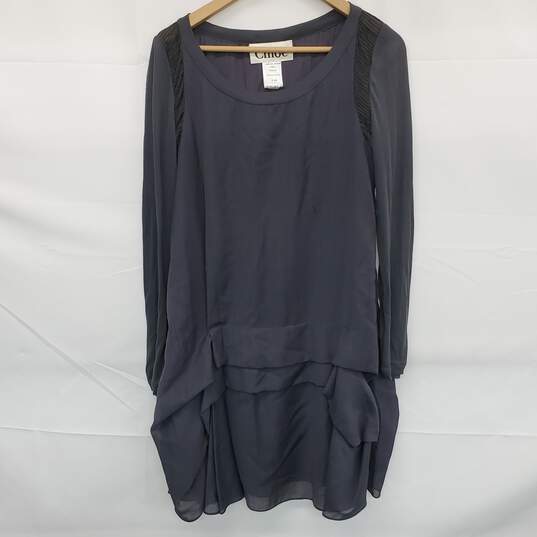 Chloe 'Ardoise' Dark Grey Silk Ruffled Long Sleeve Top Size 40 AUTHENTICATED image number 1