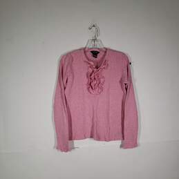 Girls Knitted Long Sleeve Stretch Ruffle Henley Sweater Size XL(16)