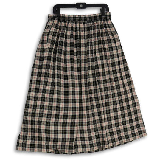 Womens Black White Plaid Pleated Elastic Waist Pull-On A-Line Skirt Size M image number 3