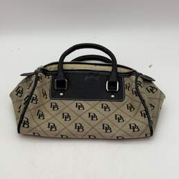 Dooney & Bourke Womens Beige Black Signature Print Zipper Double Handle Handbag