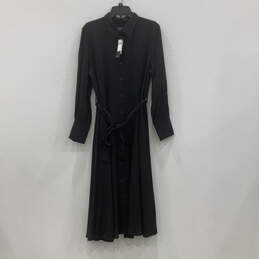 NWT Womens Black Long Sleeve Collared Button Up Midi Shirt Dress Size Large
