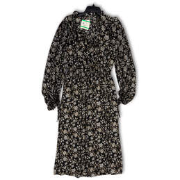 NWT Womens Black Floral Long Puff Sleeve Pullover Shift Dress Size Large