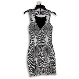 NWT Womens Black White Sequins Geometric Back Cutout Sheath Dress Size 3 alternative image
