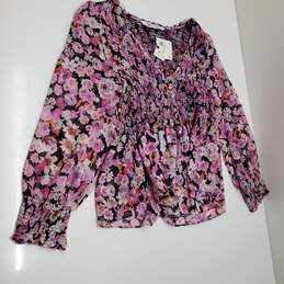 Wm Zara Blouse W/Faux Buttons Pink Floral Print Sz XL