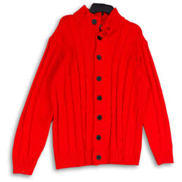 Mens Red Cable-Knit Long Sleeve Button Front Cardigan Sweater Size Large