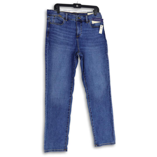 NWT Womens Blue Denim Distressed 5-Pocket Design Straight Leg Jeans Size 10 image number 1