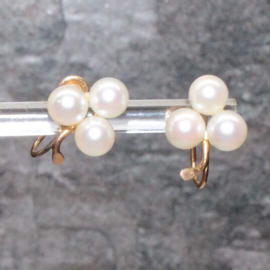 14K Yellow Gold Faux Pearl Screw-Back Earrings - 3.2g image number 2