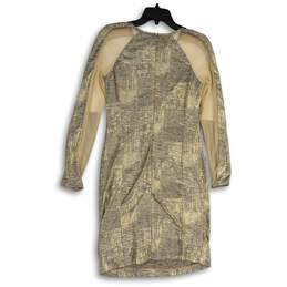 Womens Gold Long Raglan Sleeve Round Neck Back Zip Bodycon Dress Size 8 alternative image