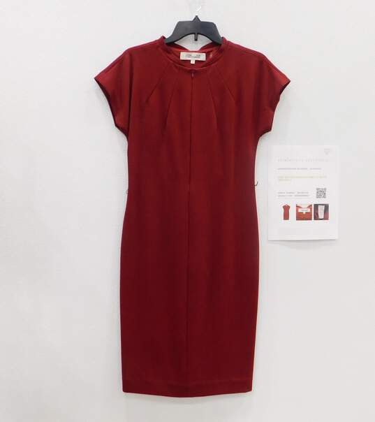 Diane Von Furstenberg Red Front Zip Sheath Dress Size 6 image number 1