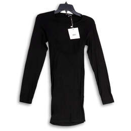 Womens Black Ribbed Long Sleeve Stretch Pullover T-Shirt Dress Size L
