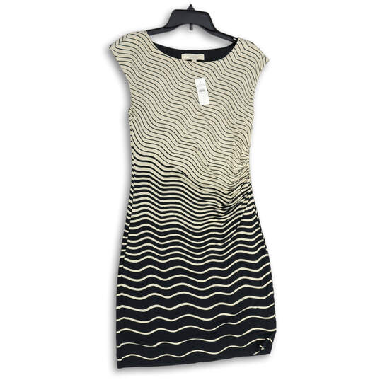 NWT Womens White Black Striped Ruched Knee Length Sheath Dress Size S image number 1