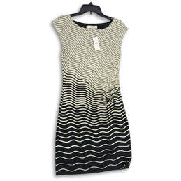 NWT Womens White Black Striped Ruched Knee Length Sheath Dress Size S