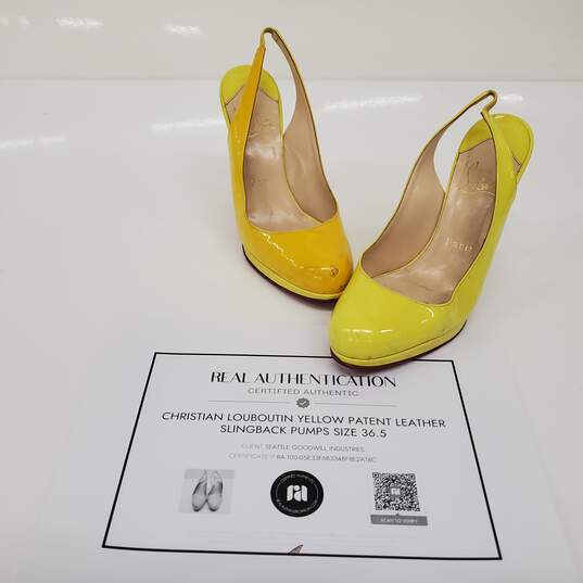 Christian Louboutin Yellow Patent Leather Slingback Pumps Women's Size 6 image number 1