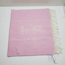 Coach Classic Horse & Carriage Oversized Pink/White/Wool Blend Scarf