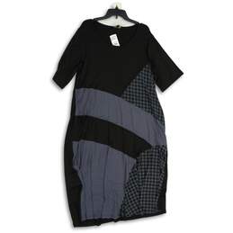 NWT Suzanne Betro Womens Black Gray Round Neck Short Sleeve Sheath Dress Size 1X