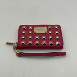 Womens Pink Studded Inner Sip Pocket Zip Around Detachable Wristlet Wallet