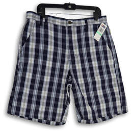 NWT Mens Blue White Plaid Flat Front Slash Pocket Chino Shorts Size 34