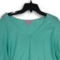 NWT Womens Turquoise Knitted Fringe Hem V-Neck Pullover Sweater Size M image number 3