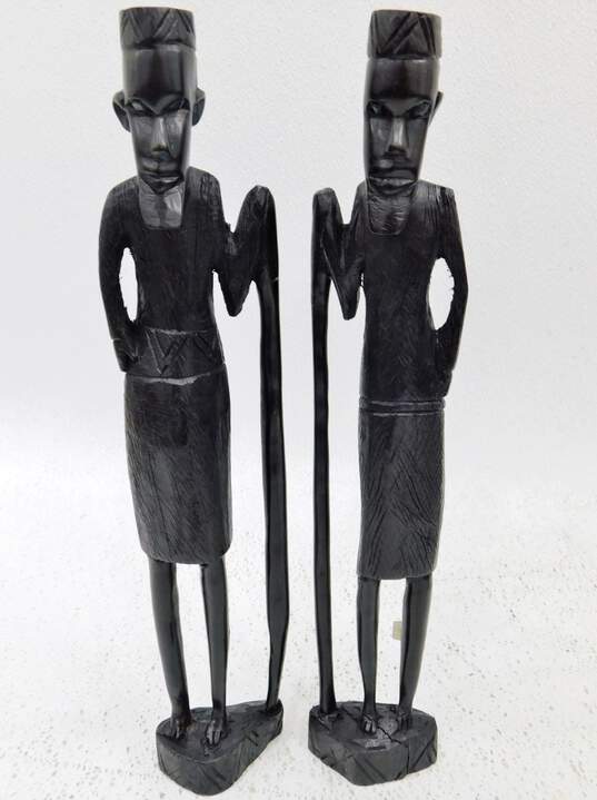 African Tribal Warrior Men And Women Hand Carved Statue Figures Made In Kenya image number 5
