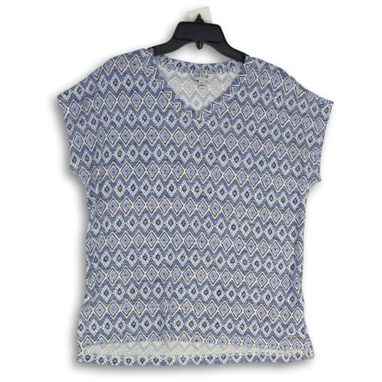 Womens Blue Aztec V-Neck Short Sleeve Pullover Blouse Top Size Medium image number 1