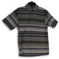 Mens Gray Striped Spread Collar Short Sleeve Polo Shirt Size Small image number 1