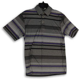 Mens Gray Striped Spread Collar Short Sleeve Polo Shirt Size Small