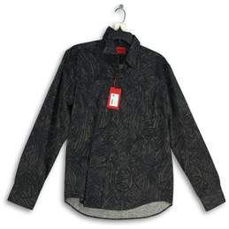 NWT Hugo Boss Mens Gray Black Spread Collar Long Sleeve Button-Up Shirt Size L