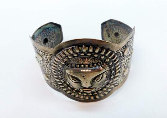 Vintage Maciel Mexico 900 Silver Aztec Cuff Bracelet 31.8g image number 1