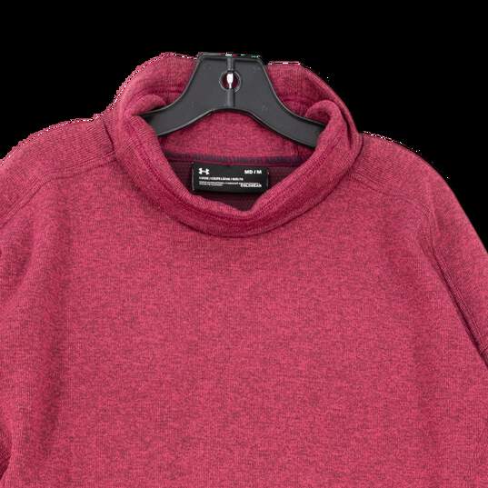 Mens Red Mock Neck Pockets Long Sleeve Pullover Sweatshirt Size Medium image number 3