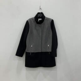 Womens Gray Black Long Sleeve Front Pocket Full-Zip Overcoat Size XL