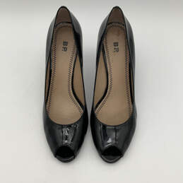 NIB Womens Peekaboo Black Leather Peep Toe Slip-On Pump Heels Size 9 M alternative image