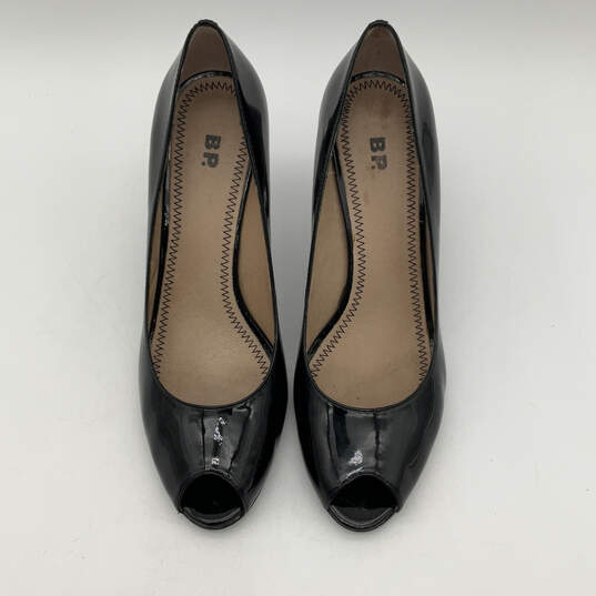 NIB Womens Peekaboo Black Leather Peep Toe Slip-On Pump Heels Size 9 M image number 2
