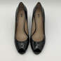 NIB Womens Peekaboo Black Leather Peep Toe Slip-On Pump Heels Size 9 M image number 2