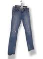 Womens Light Blue Flat Front Coin Pocket Distressed Denim Jeans Size Medium image number 2