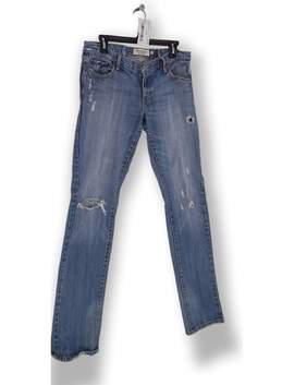 Womens Light Blue Flat Front Coin Pocket Distressed Denim Jeans Size Medium alternative image
