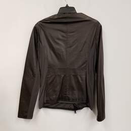 Womens Brown Leather Long Sleeve Round Neck Full Zip Biker Jacket Size 46 alternative image