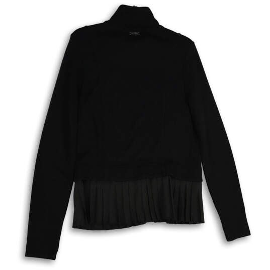 Womens Black Pleated Collared Long Sleeve Peplum Full-Zip Jacket Size XL image number 2