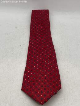 Authentic Christian Dior Mens Red Multicolor Printed All Silk Designer Tie