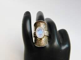 Artisan PTI India 925 Moonstone Faceted Oval Ridged Stamped Saddle Knuckle Ring 12.7g alternative image