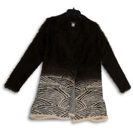 Womens Brown Beige Animal Print Faux Fur Open Front Cardigan Sweater Size S