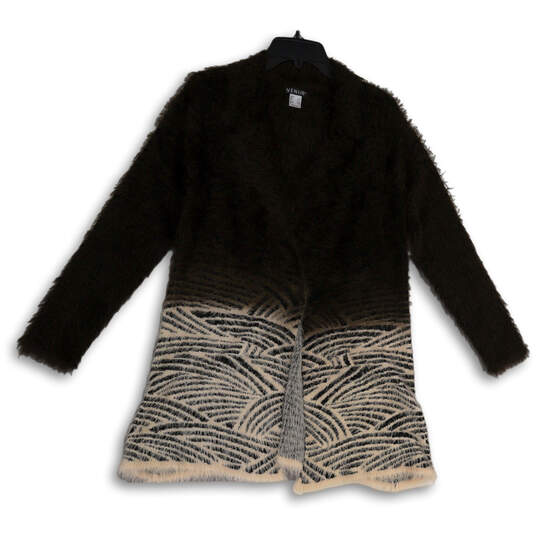 Womens Brown Beige Animal Print Faux Fur Open Front Cardigan Sweater Size S image number 1