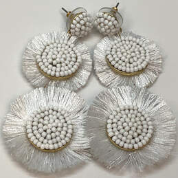Designer J. Crew Gold-Tone White Beaded Fashion Dangle Drop Earrings