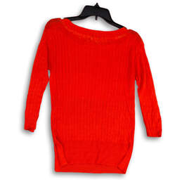 Womens Orange Knitted Crew Neck Shoulder Button Pullover Sweater Size XS alternative image
