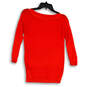 Womens Orange Knitted Crew Neck Shoulder Button Pullover Sweater Size XS image number 2