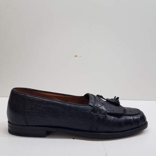 Mezlan Platinum Black Genuine Ostrich Leather Kiltie Loafers Shoes Men's Size 8.5 M image number 1