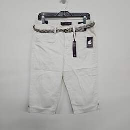 White Bermuda Crop Shorts With Belt