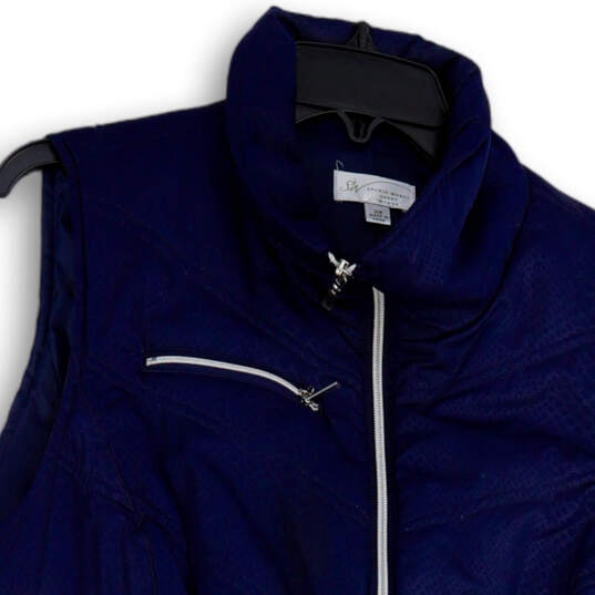 Womens Blue Regular Fit Sleeveless Mock Neck Pockets Full-Zip Vest Size 1X image number 3
