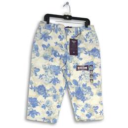 NWT Womens Blue White Floral Stretch Amanda Classic Fit Capri Jeans Size 16P