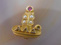 10K Gold Pink Spinel & Seed Pearls Alpha Lambda Delta Honor Society Pin 1.3g alternative image